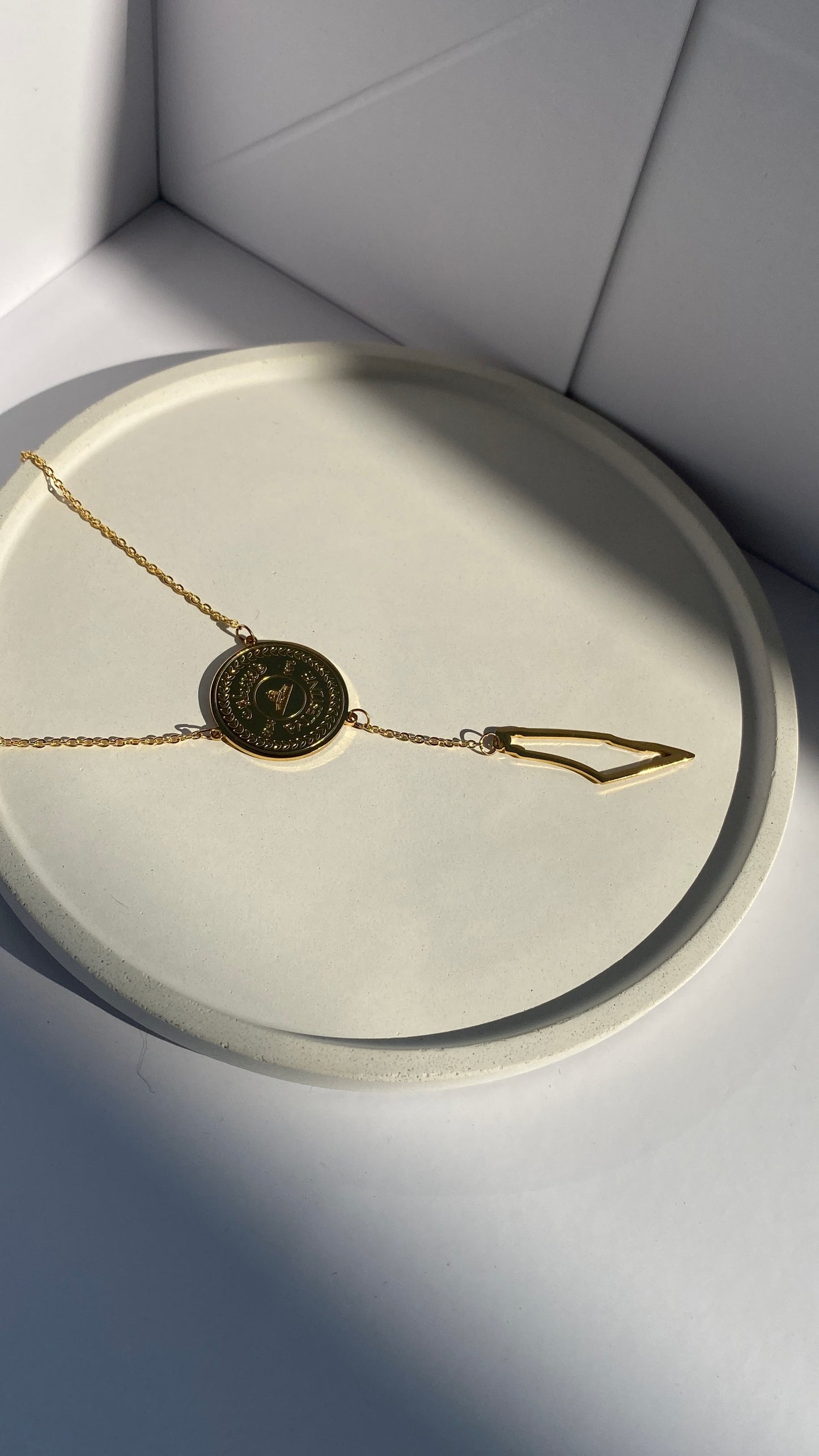 Palestine necklace "coin and map outline" Double layered in Gold