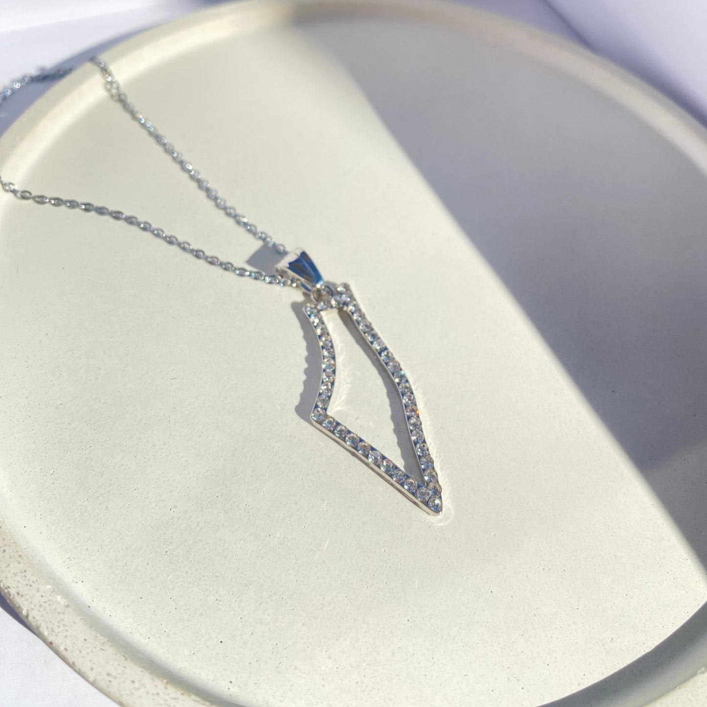 Palestine Map sparkling outline Necklace in silver