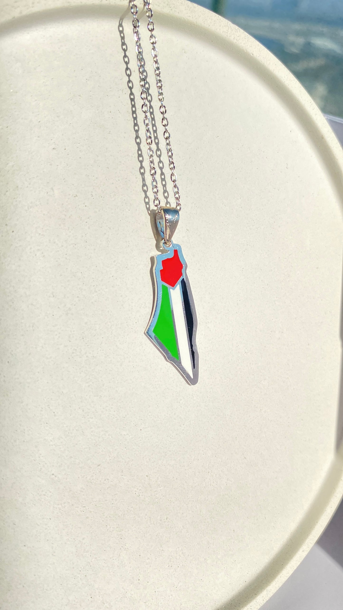 Palestine flag colors in map shape in silver