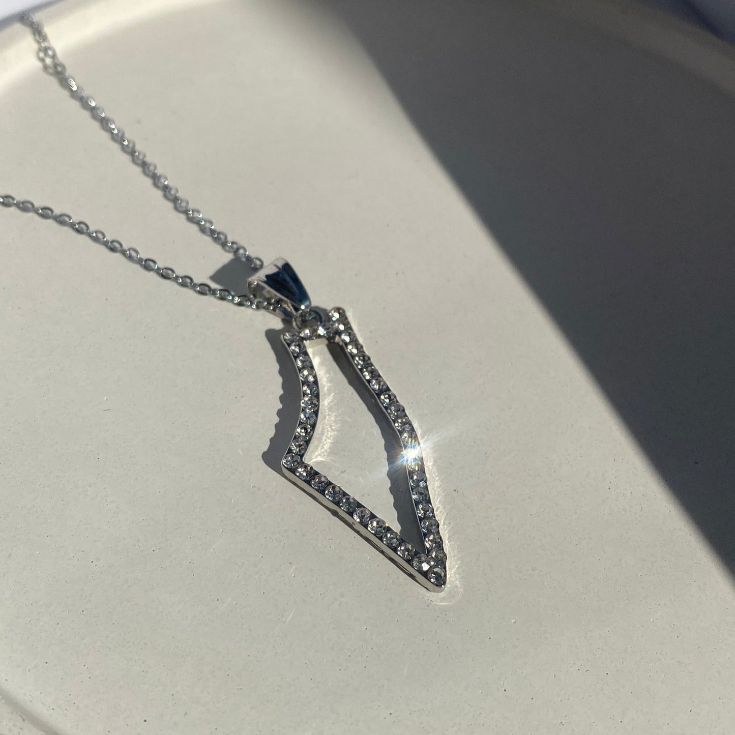 Palestine Map sparkling outline Necklace in silver
