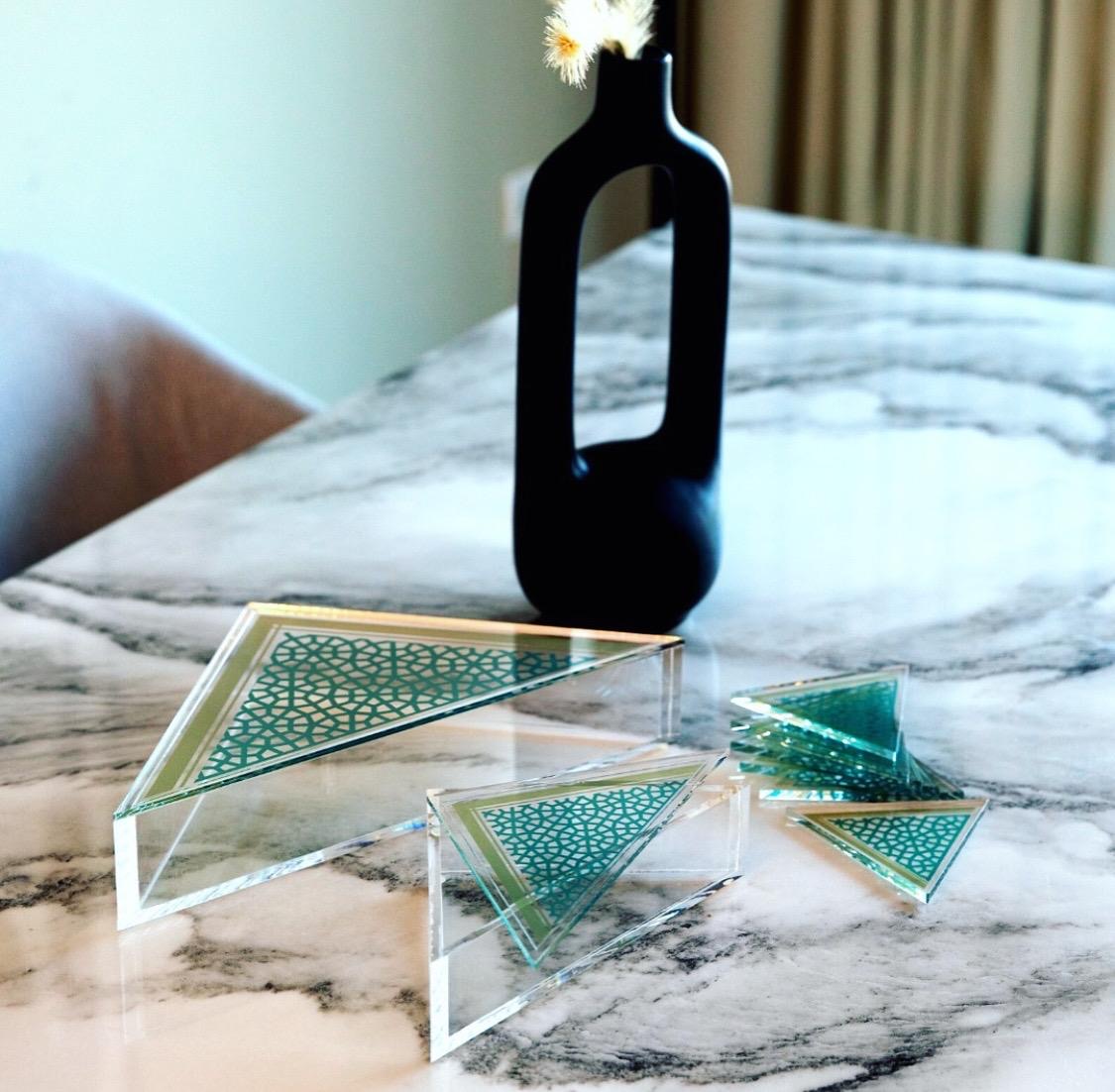 Ramadan pattern coasters blue & gold (6pc)