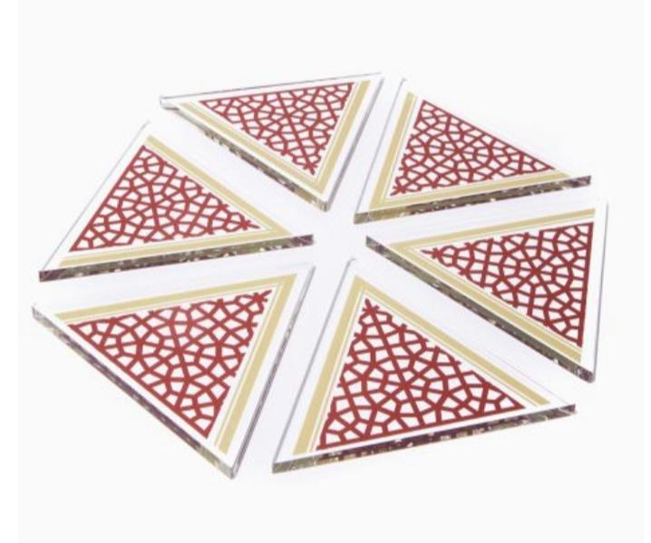 Ramadan pattern coasters in red and gold (6pc)